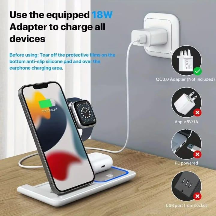 YISEN 15W 3-in-1 Magnetic Wireless Charging Pad – Fast Charger for Phone, Watch & Earbuds