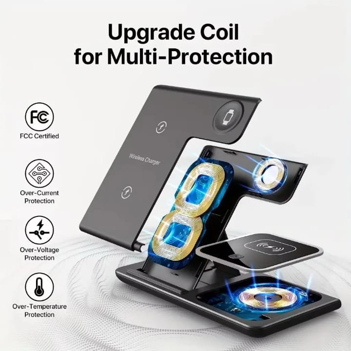 YISEN 15W 3-in-1 Magnetic Wireless Charging Pad – Fast Charger for Phone, Watch & Earbuds
