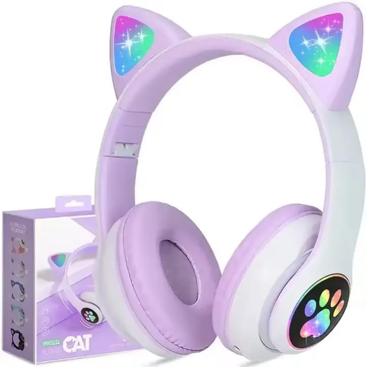 STN28 Luminous Wireless Cat Ear Headphones – HiFi Sound, Built-in Mic, Cute & Colorful Design