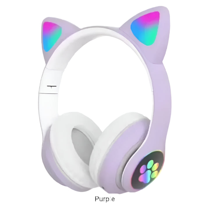STN28 Luminous Wireless Cat Ear Headphones – HiFi Sound, Built-in Mic, Cute & Colorful Design