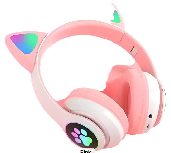 STN28 Luminous Wireless Cat Ear Headphones – HiFi Sound, Built-in Mic, Cute & Colorful Design