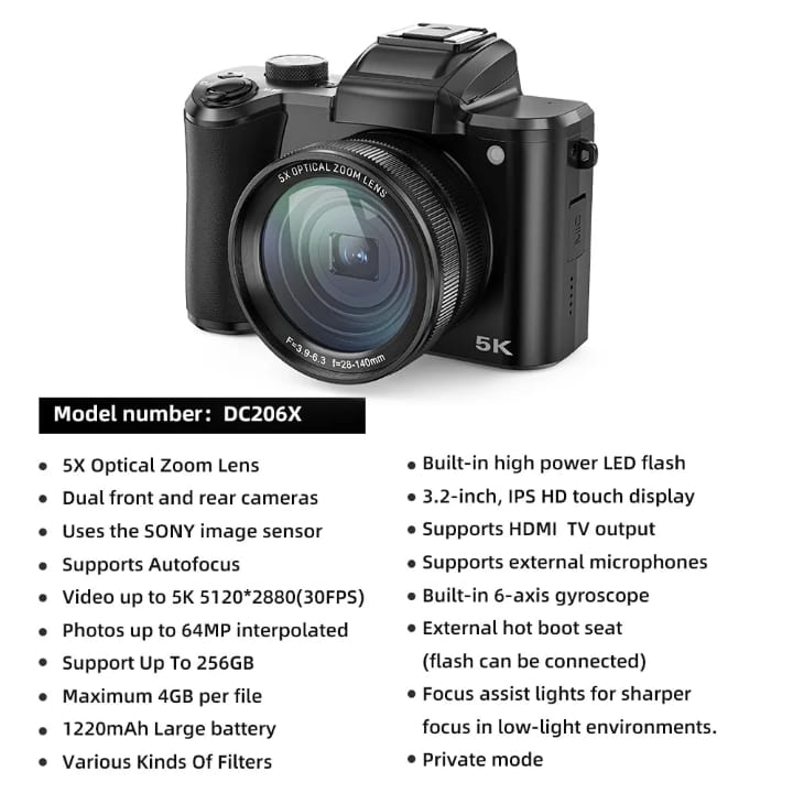 Sonida 5K Touchscreen Vlogging Camera – 3.2" Mirrorless 4K Digital Cam with Flip Screen