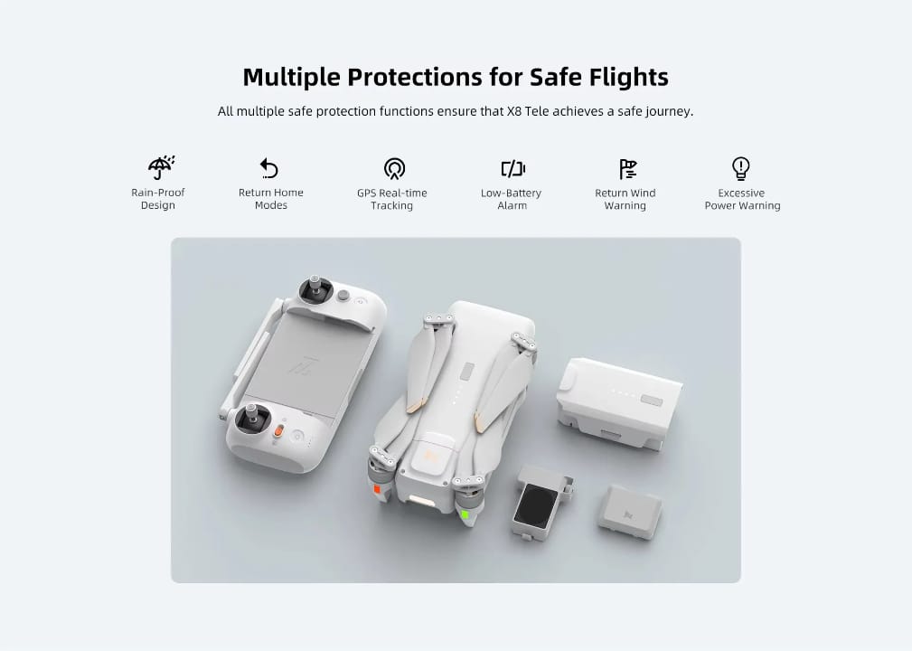 FIMI X8 TELE Long-Range Drone – 30X Hybrid Zoom, 4K AI Night Video, GPS & Timelapse