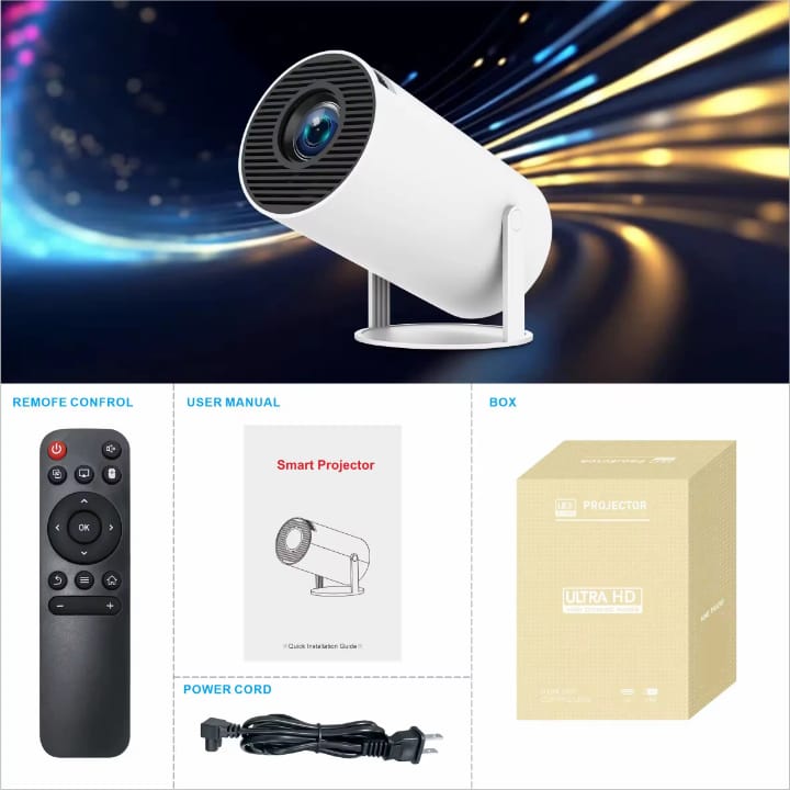 HY300 Portable 4K Android WiFi Mini Projector – Smart Home Theater with Android 11