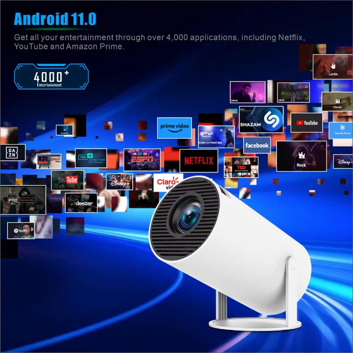 HY300 Portable 4K Android WiFi Mini Projector – Smart Home Theater with Android 11