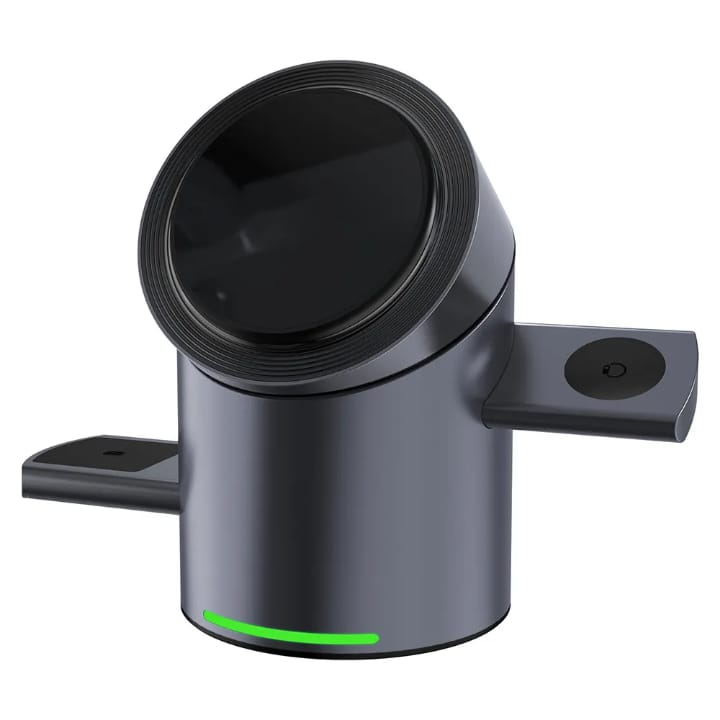 Portable 15W Aluminium Fast Charging Stand - Auto-Rotating 3-in-1 Foldable Cube Magnetic Wireless Charger with LED Lamp